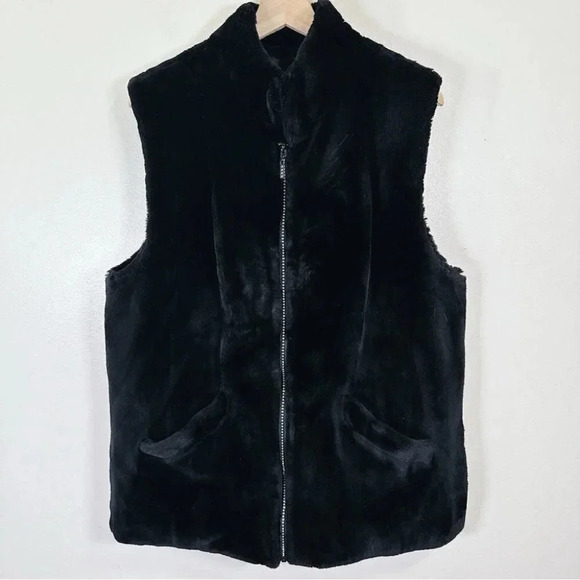 Vintage  Faux Fur Black Velvet Vest - Picture 5 of 16